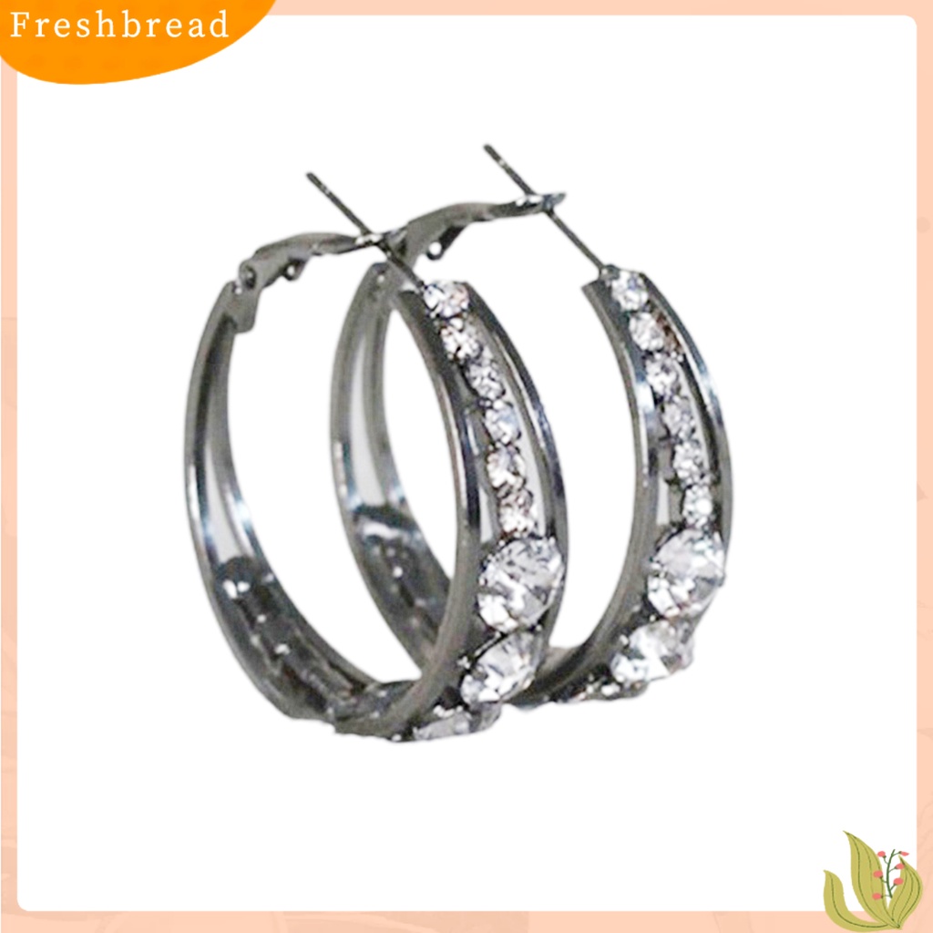 &lt; Freshbread &gt; Anting Wanita Berlian Imitasi Berkilau Menarik Hias Hoop Earrings Perhiasan Tindik Untuk Pesta