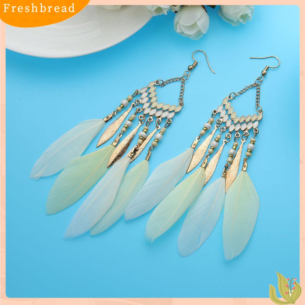 &lt; Freshbread &gt; Vintage Panjang Menjuntai Bulu Boho Kait Anting Wanita Menawan Perhiasan Hadiah