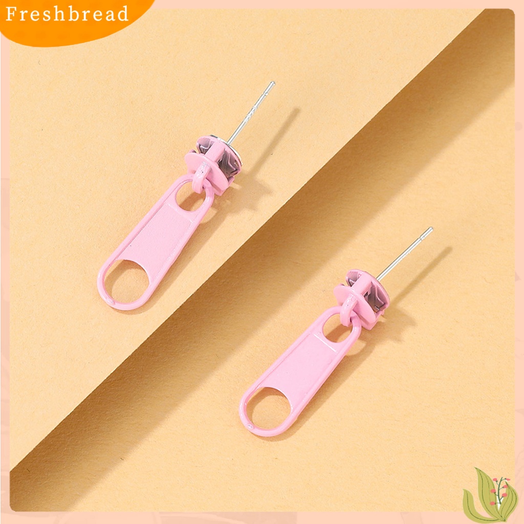 < Freshbread > 1pasang Anting Tusuk Resleting Bentuk Perhiasan Lapis Kartun Warna Permen Ear Studs Untuk Pesta