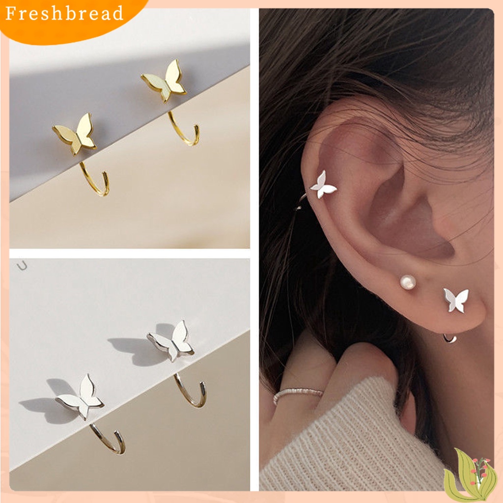 &lt; Freshbread &gt; 1pasang Stud Earrings Butterfly Perhiasan Indah Kilau Cerah Anting Bunga Untuk Perjamuan