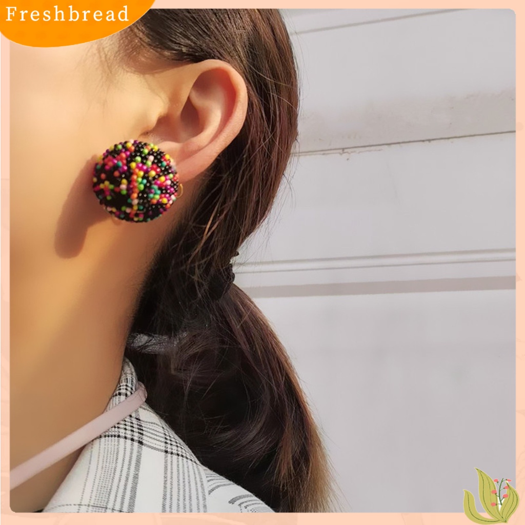 &lt; Freshbread &gt; 1pasang Anting Menjuntai Handmade Manik-Manik Mini Warna-Warni Desain Bulat Pengerjaan Halus Vintage Hiasan Telinga Daily Wearing Bohemian Colorful Beaded Earrings Untuk Pesta