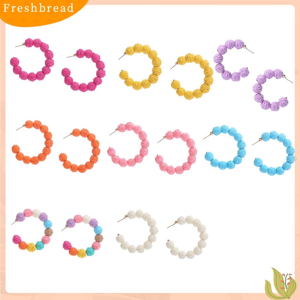 &lt; Freshbread &gt; 1pasang Anting Tusuk Bentuk C Bola Bulat Perhiasan Bohemian Braided Earrings Untuk Liburan