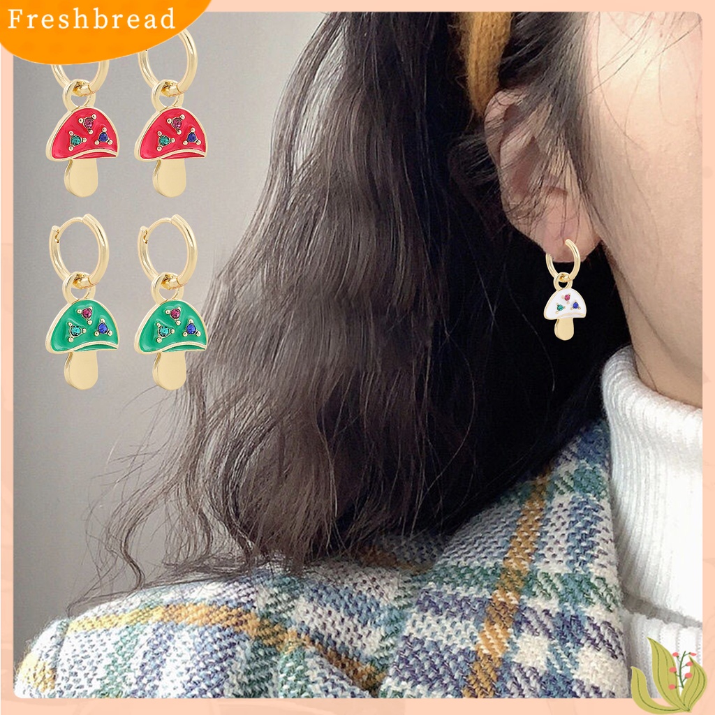 < Freshbread > 1pasang Anting Wanita Menjuntai Perhiasan Lapis Jamur Warna Permen Anting Gesper Telinga Untuk Pesta