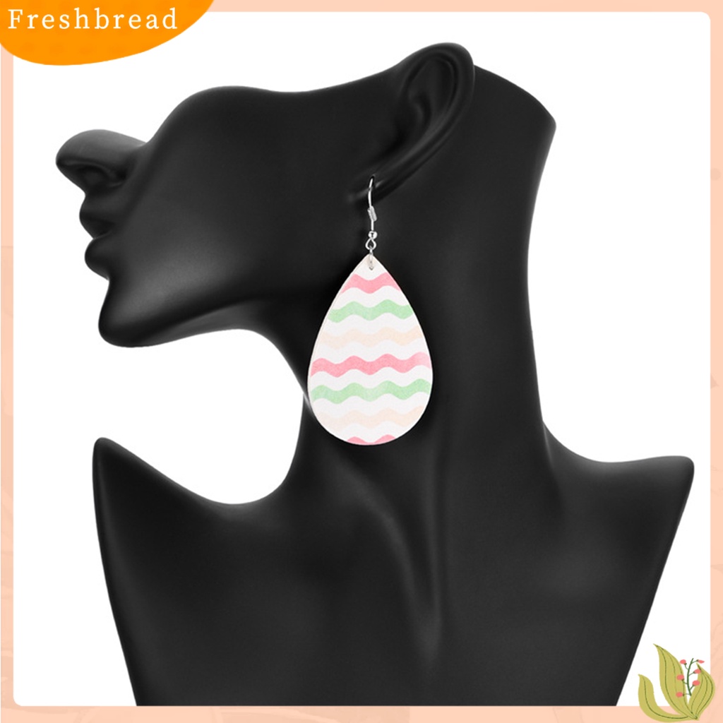 &lt; Freshbread &gt; Fashion Wanita Kulit Imitasi Logam Bentuk Tetesan Air Anting Hadiah Eardrops Menjuntair