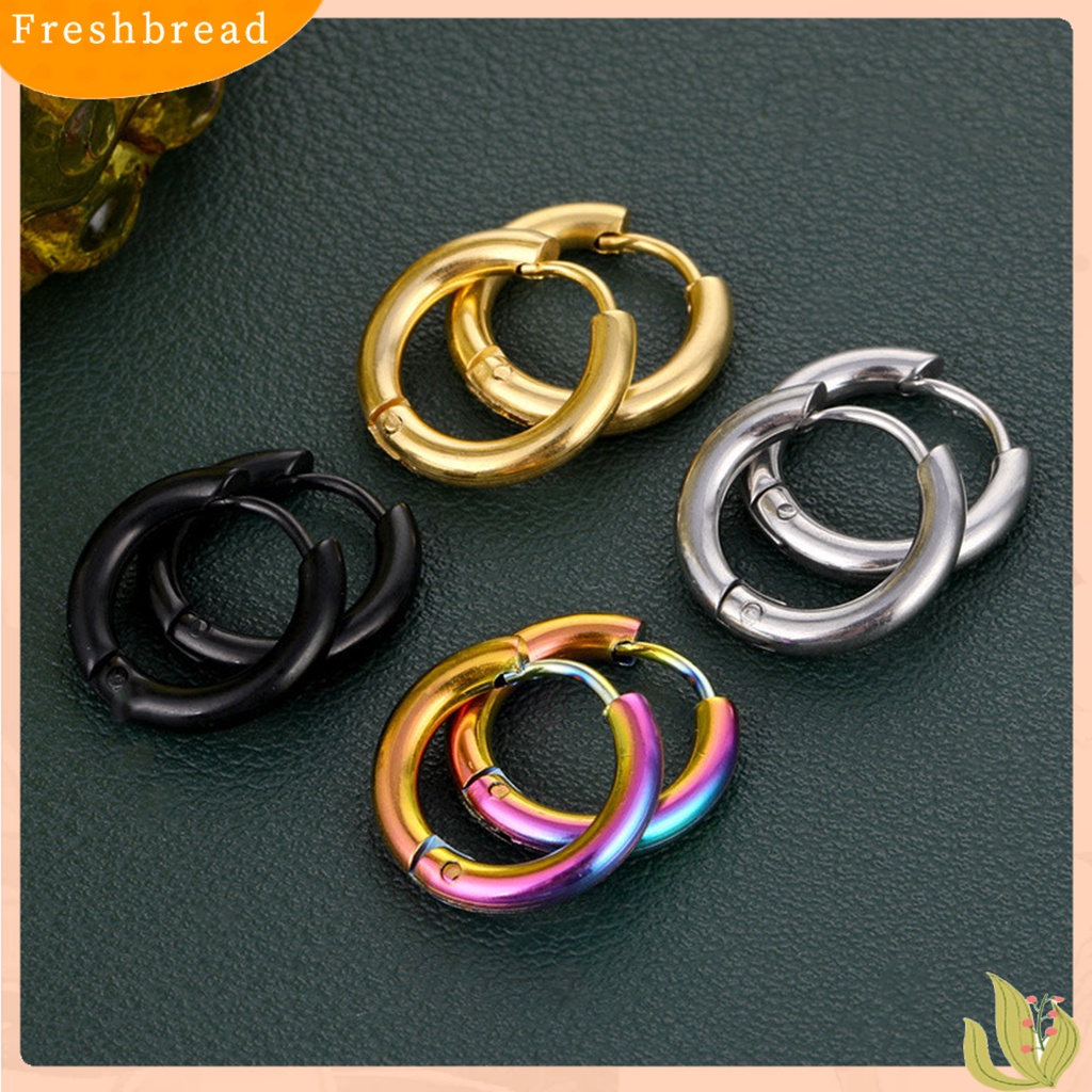 &lt; Freshbread &gt; 1pasang Anting Hoop Stainless Steel Geometris Elegan Dipoles Warna Perak Anting Lingkaran Logam Fashion Perhiasan