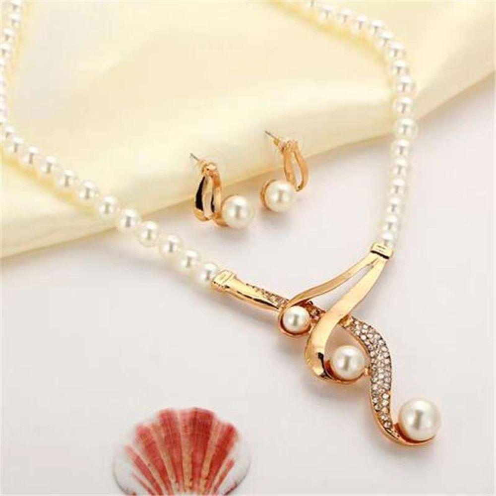 Fishstick Wanita Set Perhiasan Elegan Bergaya Temperamen Mutiara Fashion Perhiasan Gadis Hadiah Berlian Imitasi Alloy Gaya Korea Anting