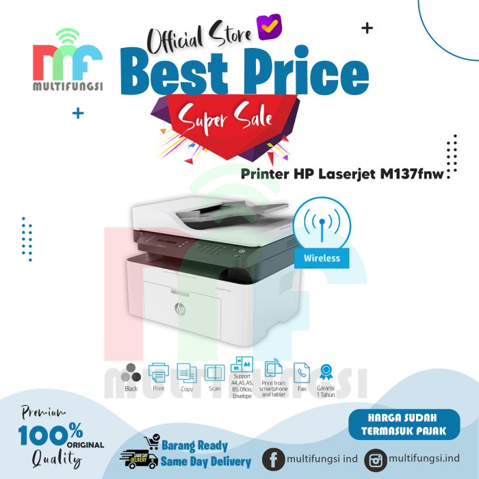 Printer HP Laserjet MFP 137fnw / M137fnw / M137 Garansi Resmi (4ZB84A)