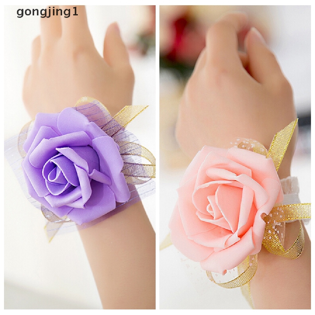 Ggg New Bridesmaid Wrist Korsase Pesta Pernikahan Mawar Gelang Sutra Bunga Pita ID