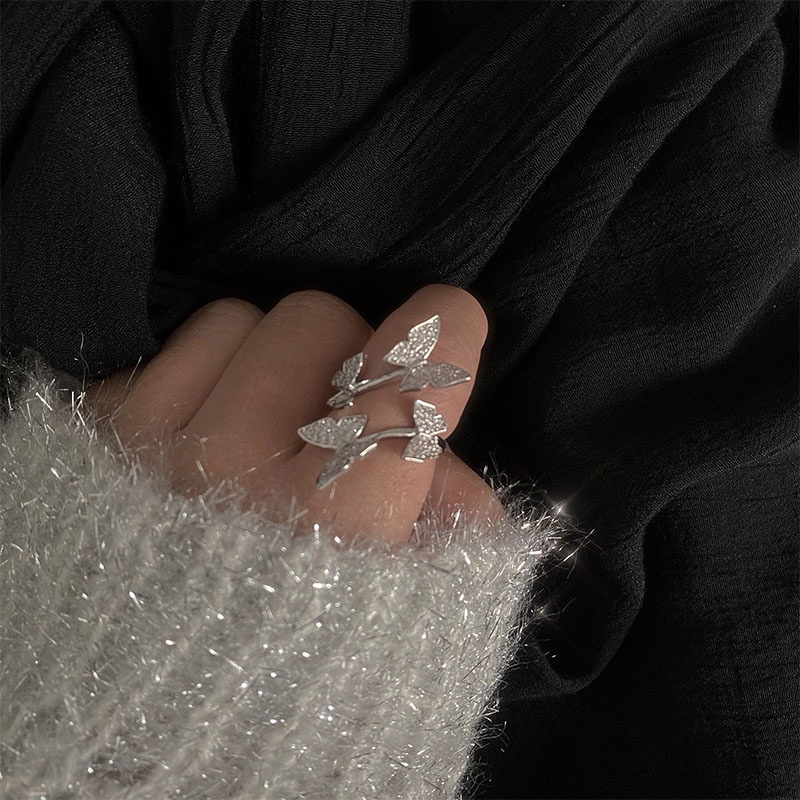 Goldkingdom Fashion Perhiasan Aksesoris Ready Stock Asli Buatan Tangan Mikro Bertatahkan Zirkon Kupu-Kupu Elemen Cincin Cincin Gadis Halus Jari Telunjuk Cincin