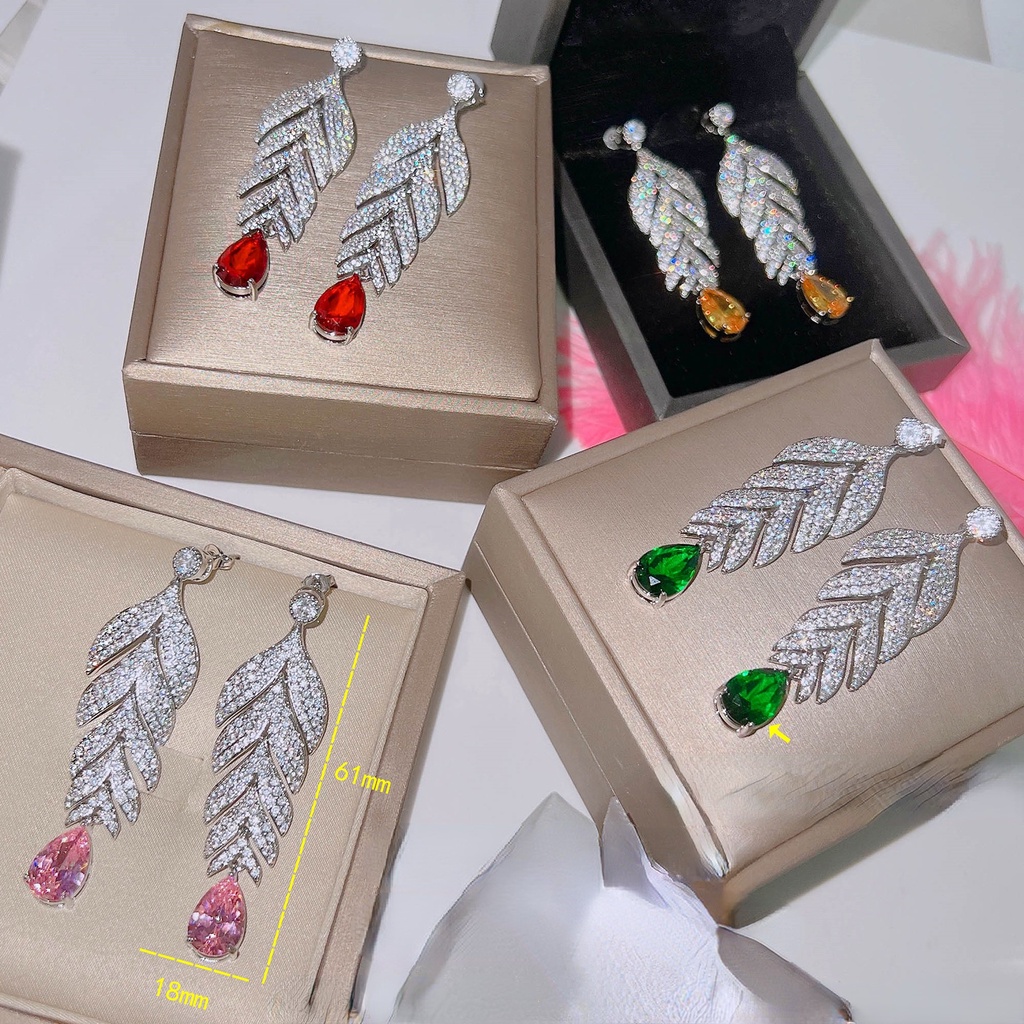 Goldkingdom Fashion Perhiasan Aksesoris Ready Stock Vintage Tetesan Air Warna Harta Karun Anting Besar Anting Daun Temperamen Anting Wanita Earrings