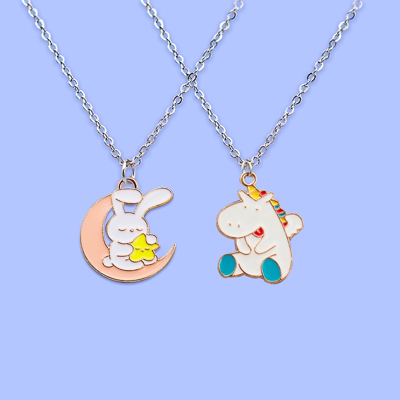 Moon Rabbit Hippo Pendant Kalung Anak Anti Karat Kalung Hadiah Ulang Tahun Siswa Logam Aksesoris Fashion