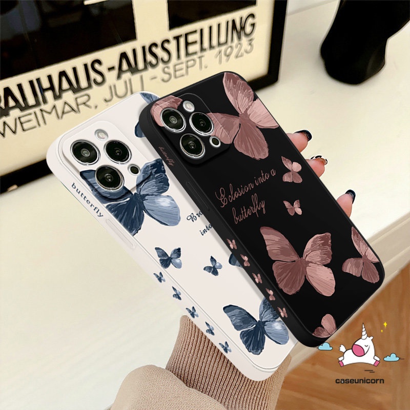 IPHONE Casing Ponsel Motif Sisi Tepi Lurus Kompatibel Untuk Iphone11 7Plus XR 13 12 14 11 Pro Max 6 7 8 6S Plus X XS Max SE 2020 Fantasy Butterfly Tpu Soft Back Cover Cases