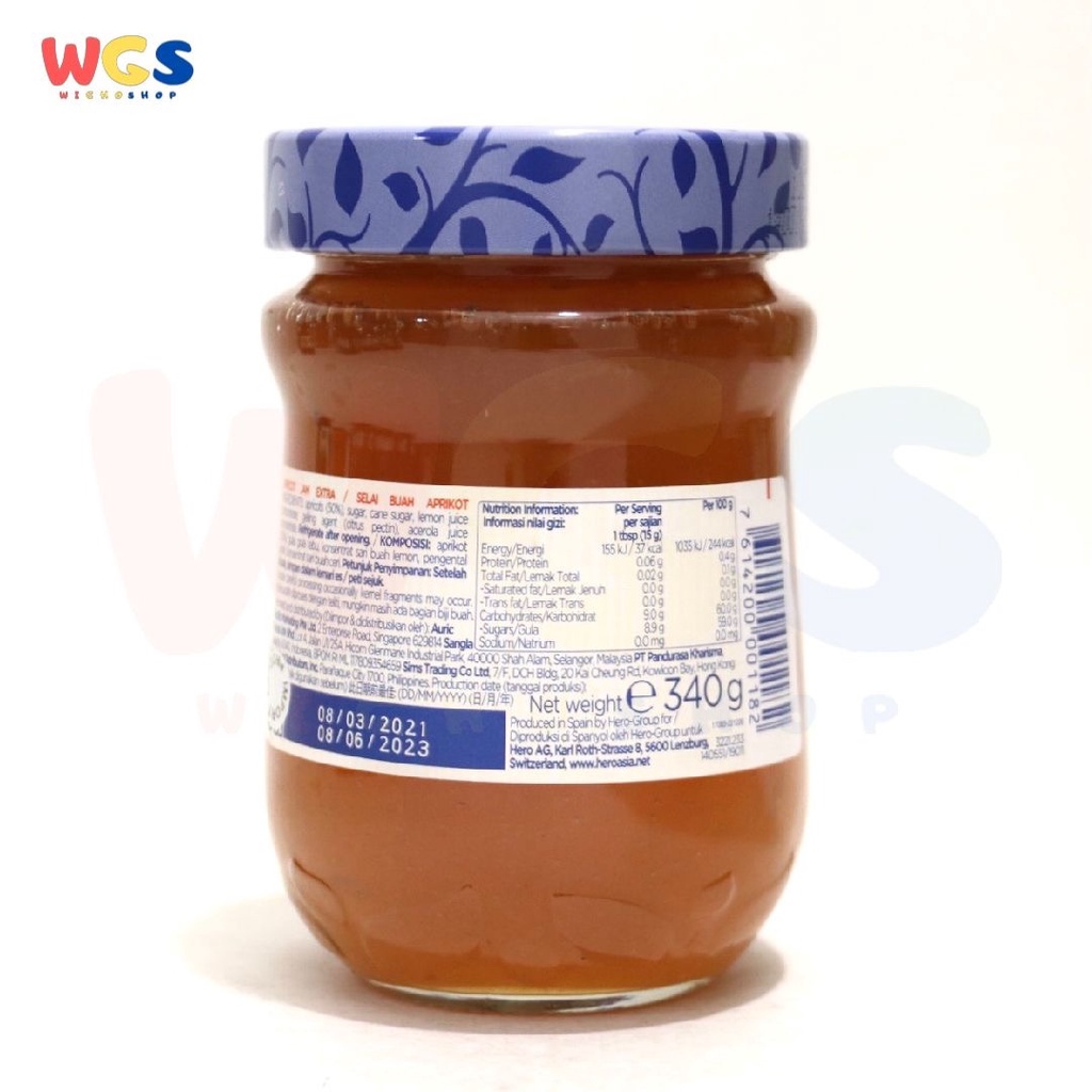 Hero Selai Apricot Jam No Artificial Colours Spread 340g