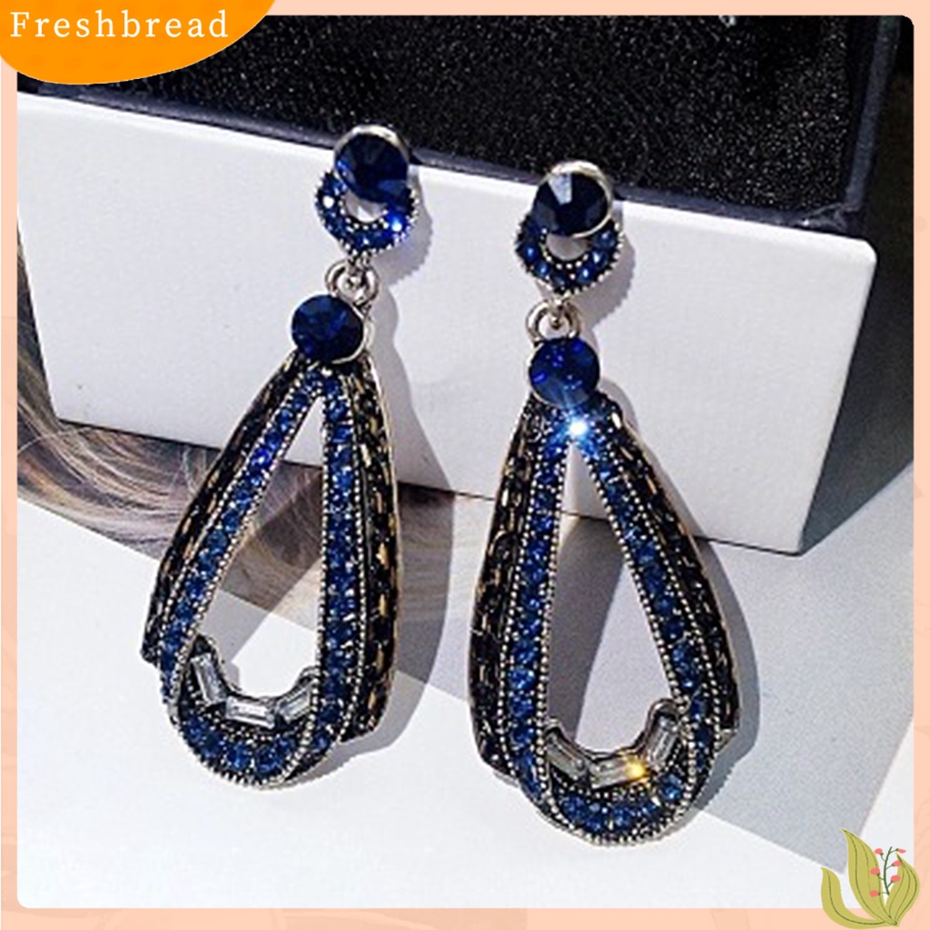 {In Stock} Anting Drop Gaya Vintage Bentuk Tetesan Air Pengerjaan Halus Batu Biru Pear Drop Earring Untuk Pesta