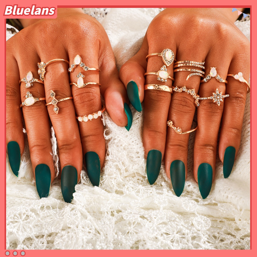 {In Stock} 17Pcs/Set Bohemian Wanita Berlian Imitasi Hias Bunga Jari Cincin Pesta Perhiasan Hadiah