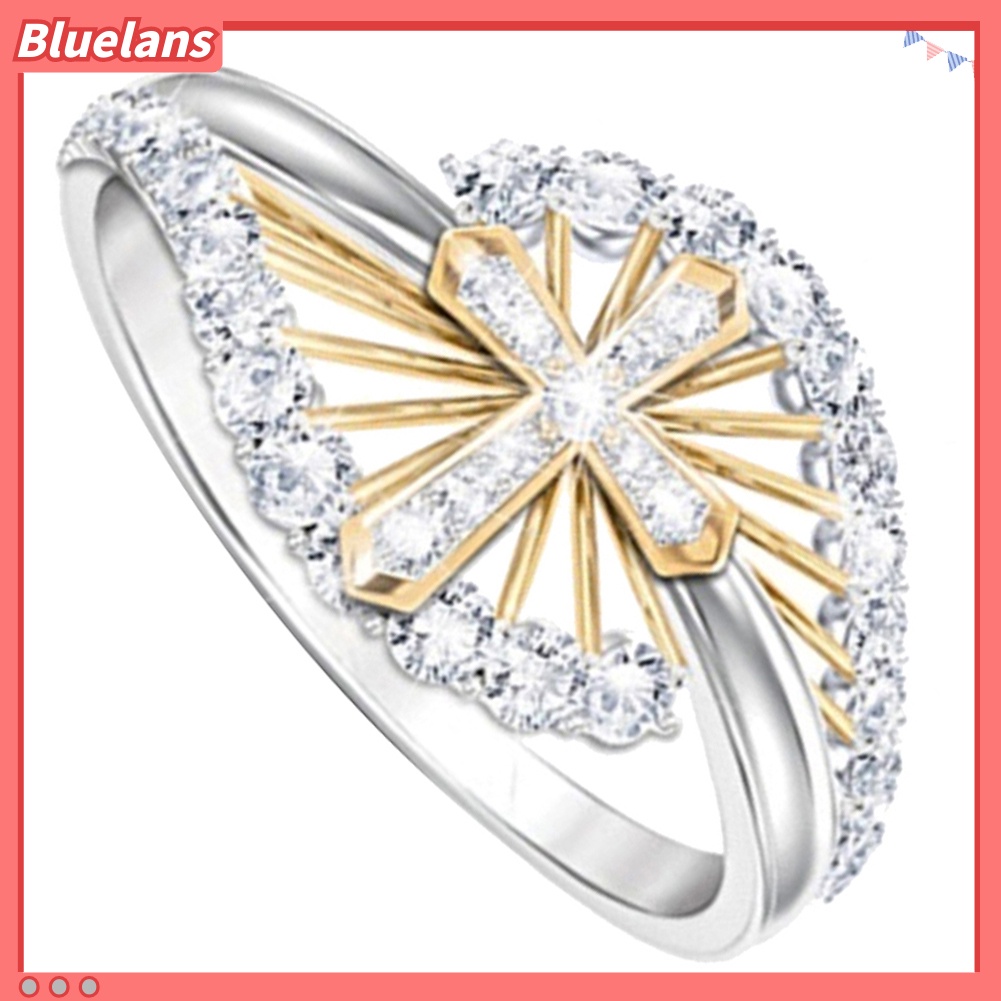 {In Stock} Wanita Dual Tone Berlian Imitasi Bertatahkan Cincin Jari Silang Perhiasan Pertunangan Pernikahan