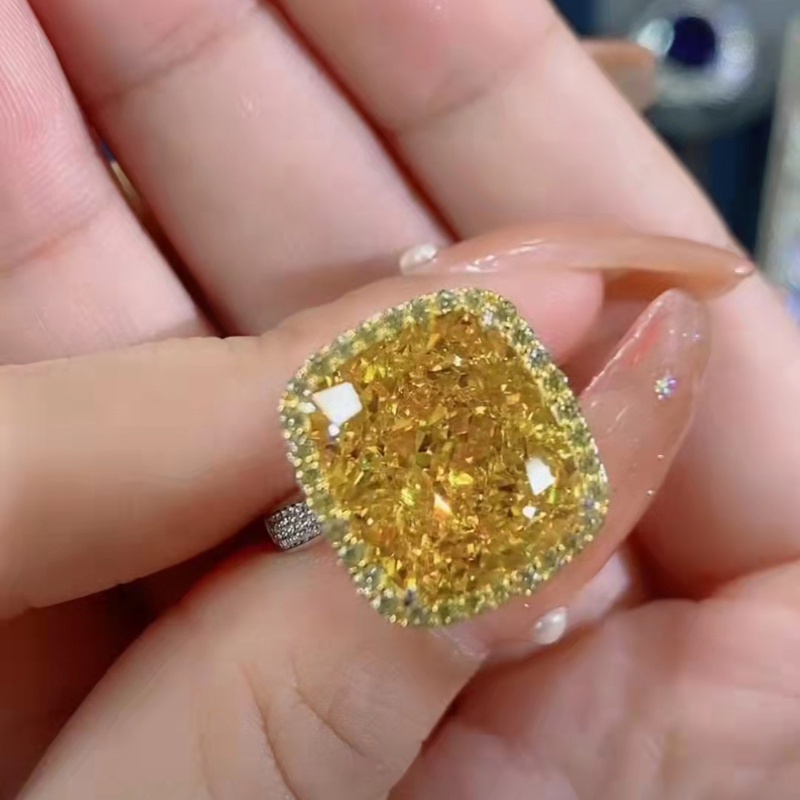 Goldkingdom Fashion Perhiasan Aksesoris Ready Stock Asche Kuning Berlian Pembukaan Cincin Micro Studded Dengan Berlian Paris Stars Diamond Ring Warna Harta Karun Perempuan