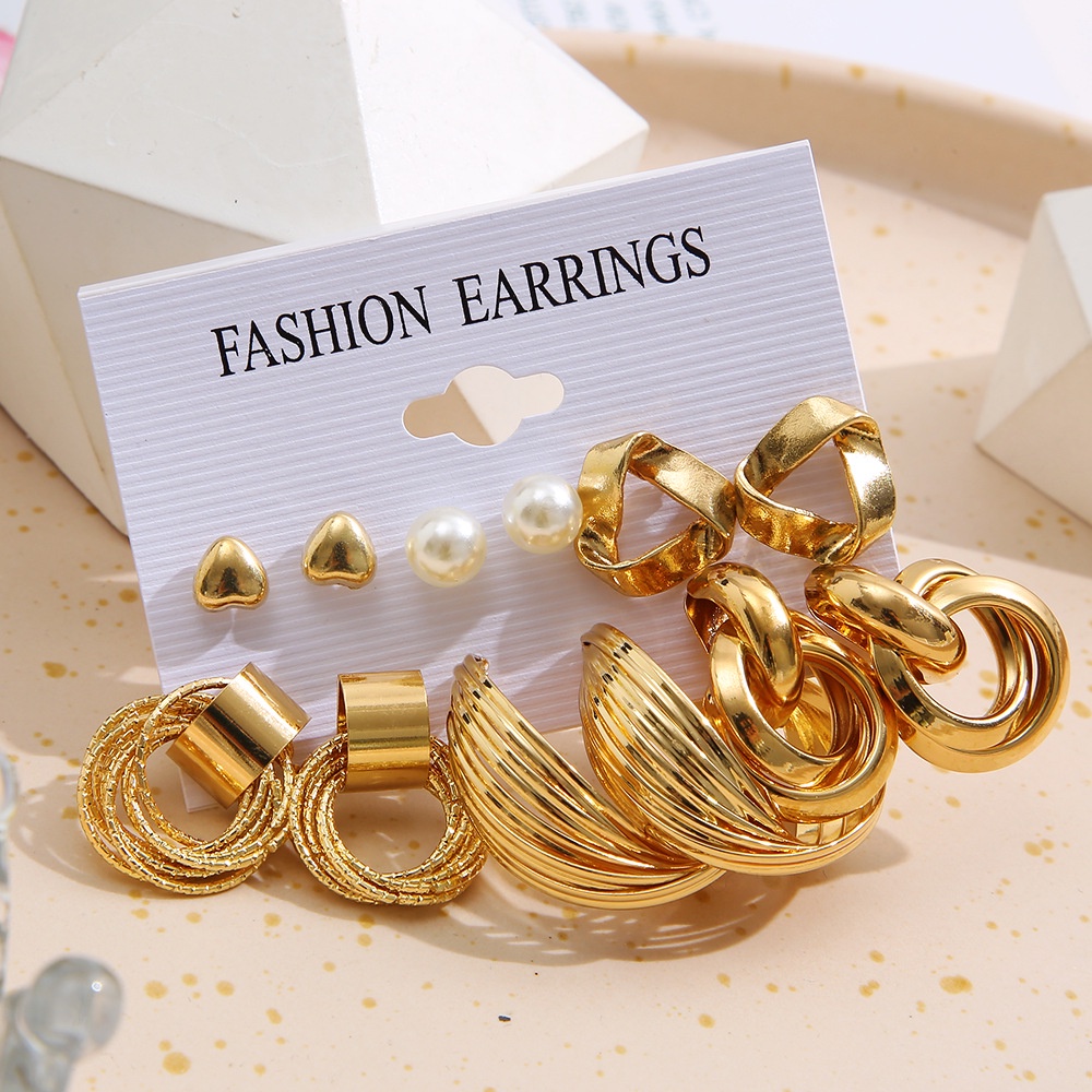 Set Anting Hoop Mutiara Emas Mewah Untuk Wanita Hypoallergenic Fashion Geometris Stud Earrings Perhiasan Aksesoris