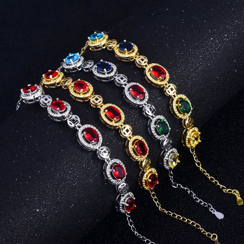 Goldkingdom Aksesoris Perhiasan Fashion Ready Stock Set Gelang Batu Permata Berwarna Gelang Ruby Warna-Warni Lapis Emas Kuning