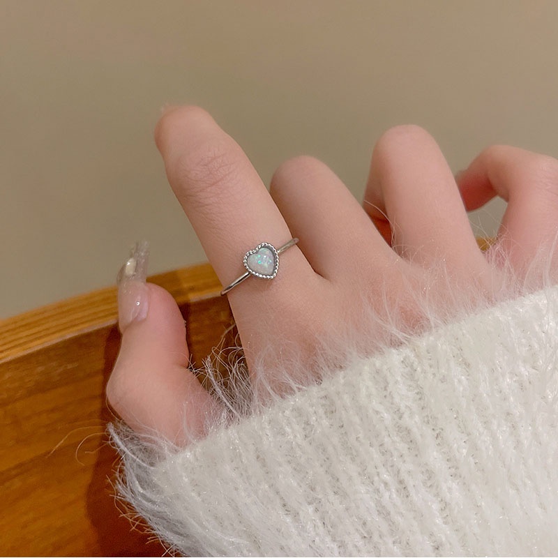 Cincin Pembukaan Hati Moonstone Berlian Imitasi Bahan Alloy Korea Untuk Wanita