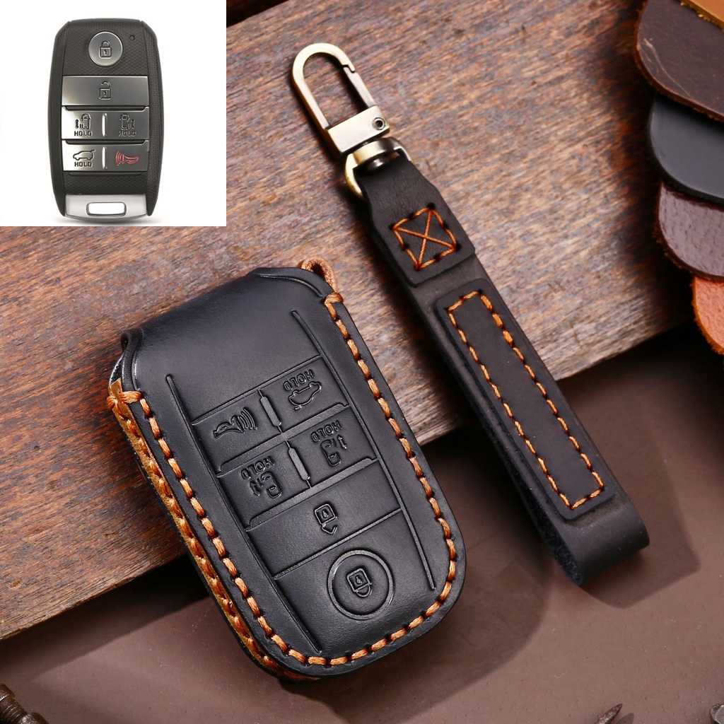 Kulit Asli 6tombol Fob Kunci Mobil Remote Smart Key Case Pelindung Cover Kompatibel Dengan Kia Sedona Grand Carnival 2015 2019