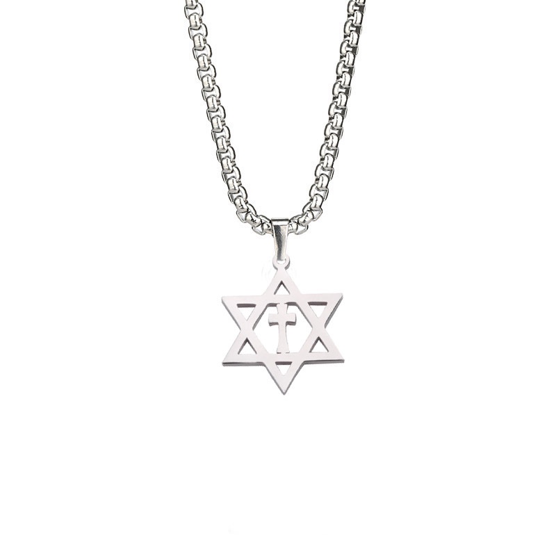 Kalung pria Cahaya Mewah Niche Hip-Hop Hexagram Series Pendant，kalung pria hexagram，kalung untuk pria