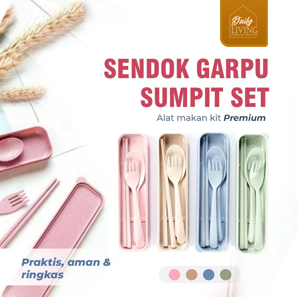 Home Living Sendok Sumpit Garpu Set Traveling Premium Alat Makan