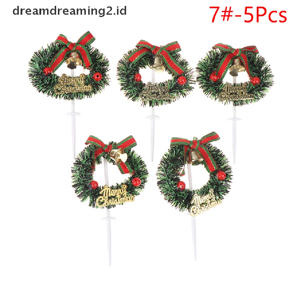 (hot) 5pcs Garpu Buah Natal Daun Xms Tree Decor Kue Plugin Party Decor//