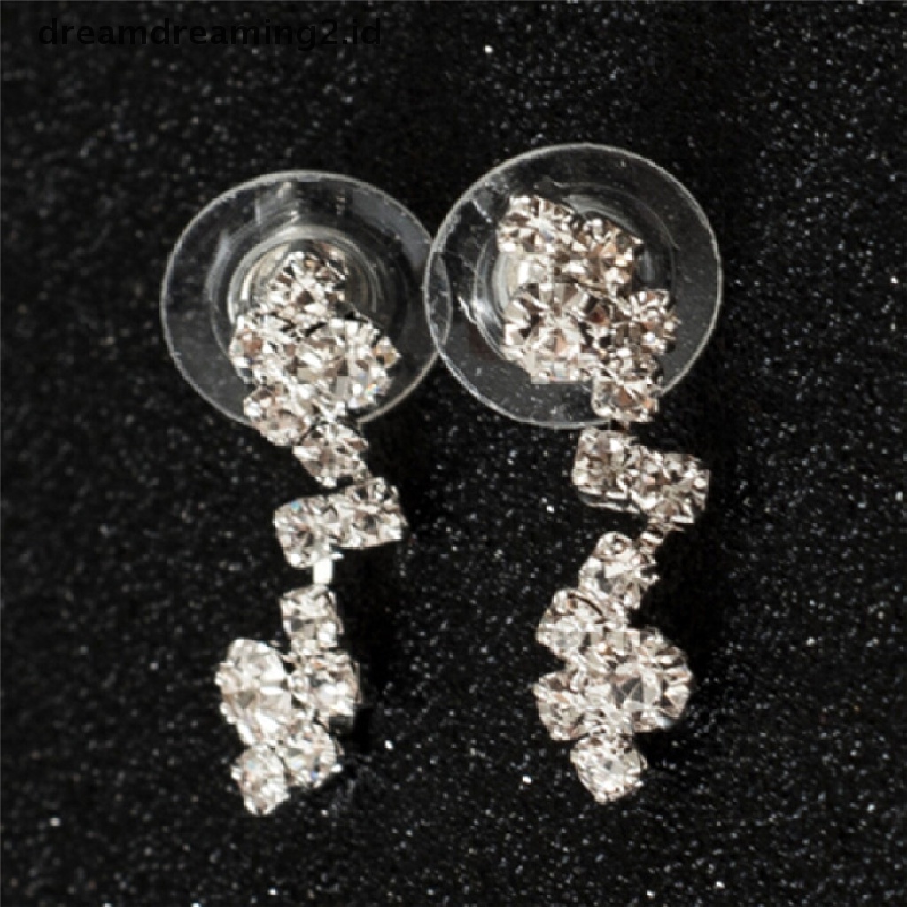 (hot) Set Anting Kalung Kristal Bridesmaid Perak Perhiasan Wedding Bridal//