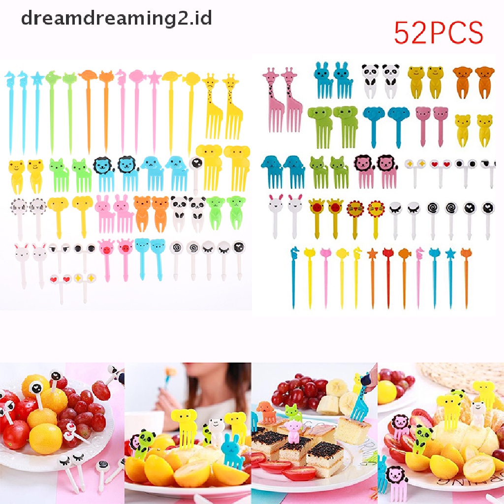(hot) 52pcs Mini Kartun Hewan Buah Garpu Anak Dessert Fork Dekorasi Pesta//