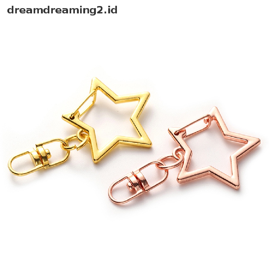(hot) 10 Pcs Bintang Pentagram Berongga Gantungan Kunci Key Ring DIY Aksesoris Lobster Clasp//
