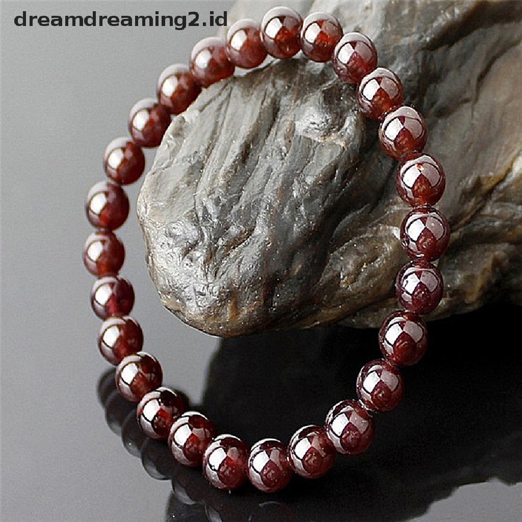 (hot) Fashion Perhiasan Gelang Garnet Alami Murni Batu Permata Putaran Beads Bracelet//