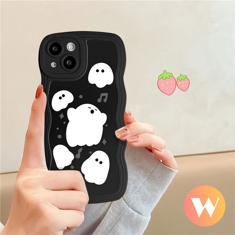 Casing Tepi Bergelombang Lembut Kompatibel Untuk iPhone 7Plus XR 6s 6 7 8 Plus 11 13 12 14 Pro Max X XS Max14 Plus SE 2020 Kartun Lucu Monster Kecil Hantu Lucu Penutup Belakang