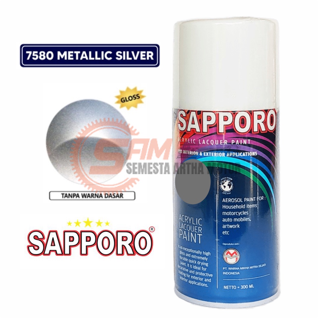 

Pilox Sapporo Metallic Silver 7580 Cat Semprot 300ml Pilok Metal Aerosol Spray