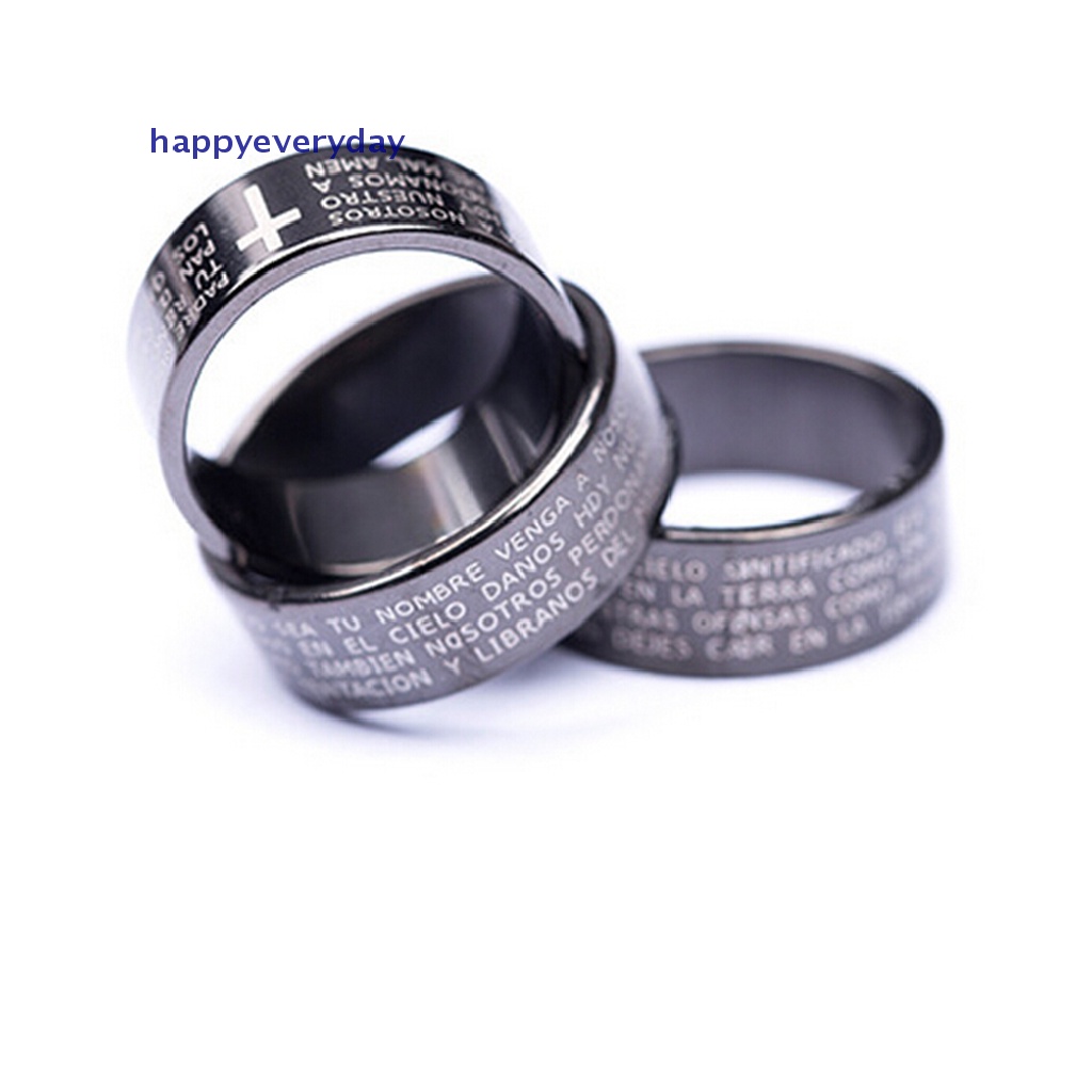 [happy] 1pcs Cincin Silang Teks Alkitab Perhiasan Titanium steel Rings Untuk Wanita Pria [ID]