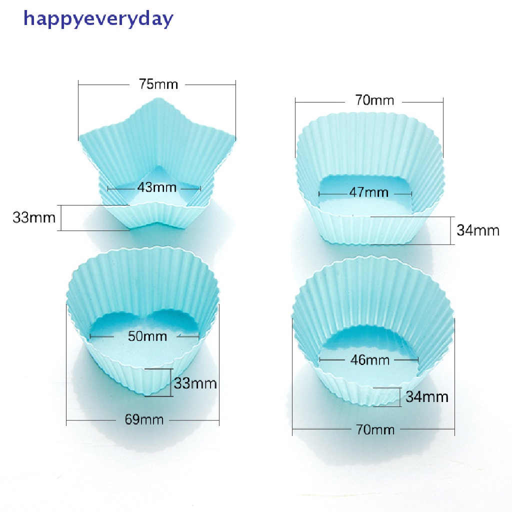 [happy] 4pcs/set Mini Persegi Segi Lima Bulat Bentuk Hati Silikon Muffin Kue Cetakan Baking Aksesoris [ID]