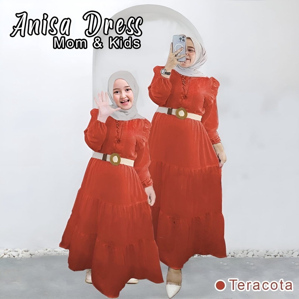 Anisa Dress Mom &amp; Kids l Gamis Muslim Maxy OOTD Lebaran Matt Cringkle Airflow Polos Basic Premium