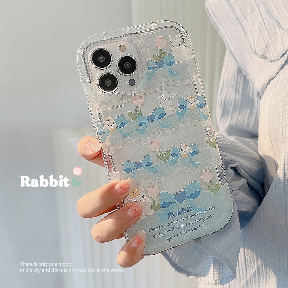 IPHONE Musim Panas Kartun Kelinci Biru Muda Bunny Lace Princess Phone Case Penutup Transparan Untuk Iphone11 12 13 14 PLUS PRO MAX