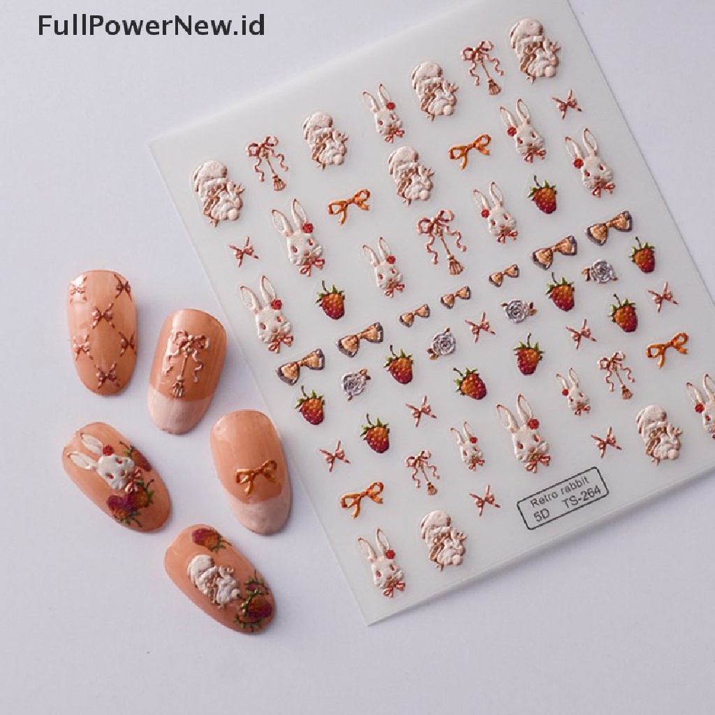 Power Lucu Retro Kelinci 5D Stiker Kuku Decal Nail Art Perekat DIY Manicure Decor ID