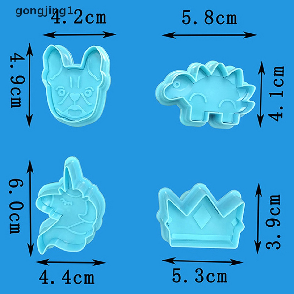 Ggg 4Pcs/set Pemotong Kue Kering Plastik Mahkota Dinosaurus Unicorn Cake Plunger Tools ID