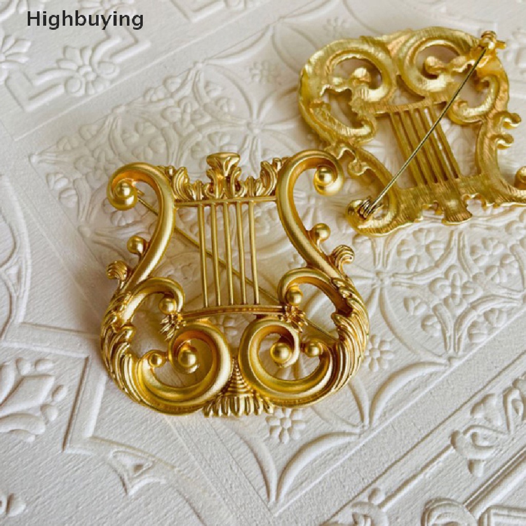 Hbid Vintage Golden Harp Bros Perhiasan Pin Jas Musik Untuk Cardigan Sweater Retro Barang Hadiah Glory
