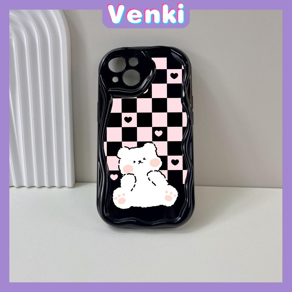 Case for iPhone 11 Pro Max TPU Soft Glossy Curved Wave Case Cute Checkerboard Cartoon Bear Camera Protection Shockproof For iPhone 14 13 12 11 Plus Pro Max 7 Plus X XR