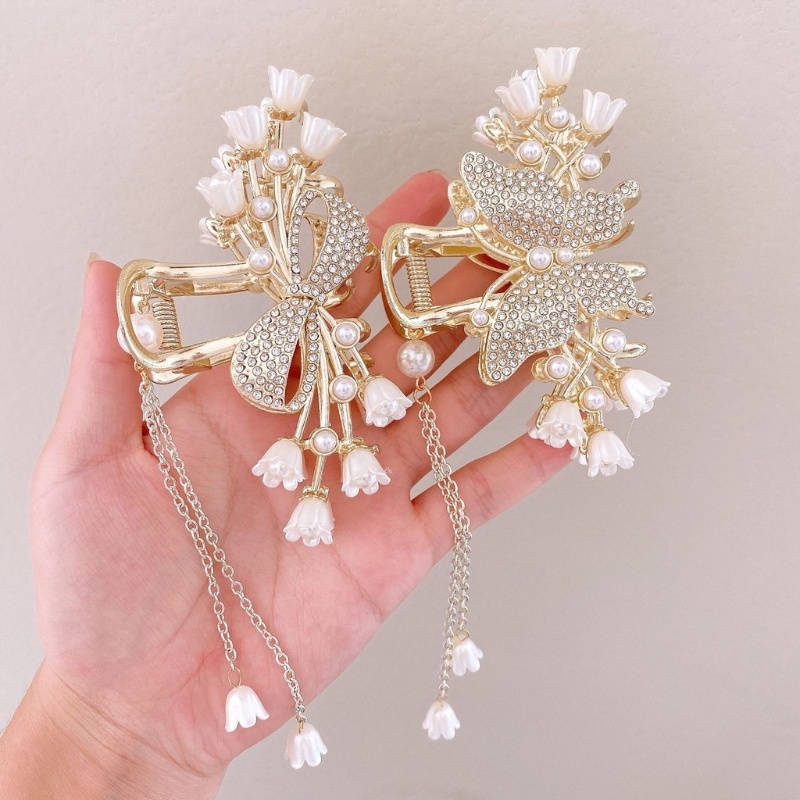 Lily Of The Valley Butterfly Tassel Hairpin/Back Head Fine Grab Clip/Fashion Hiasan Kepala Elegan/Musim Panas Hiu Besar Hairgrips Hiasan Kepala