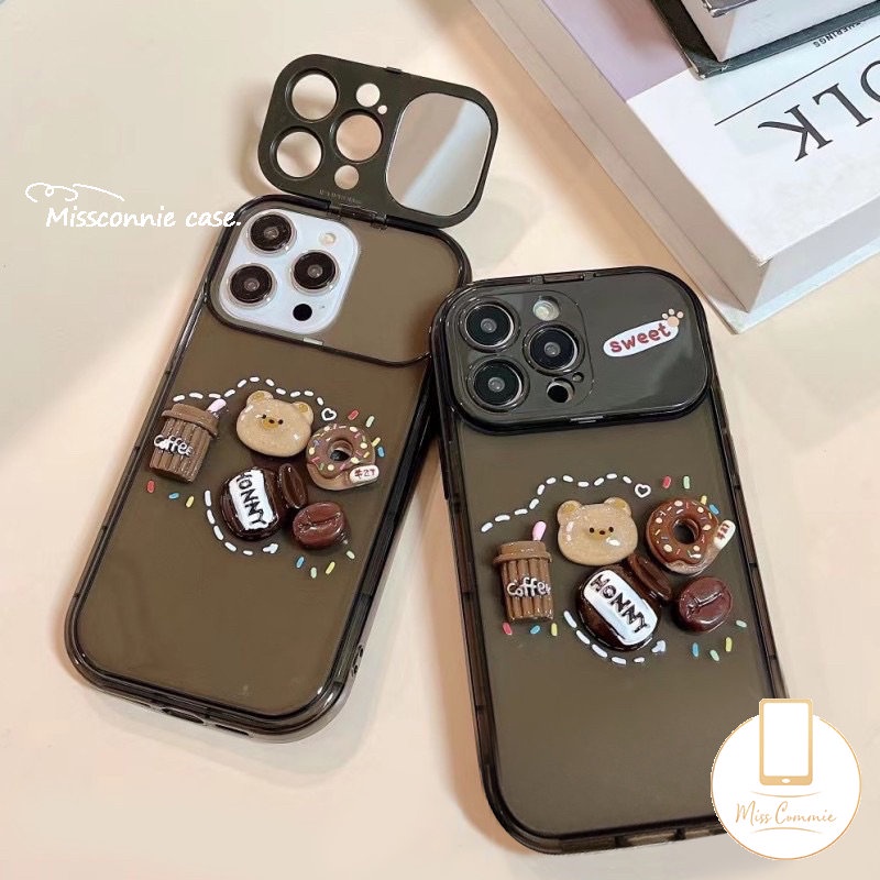 3d Kartun Lucu Mainan Beruang Kopi Donat Case Untuk Y20 Y12i Y15 Y17 Y11 Y12 Y20s Y12S Y20i Y20s G Y11s Y20A Y12A Y91C Y1S Y20G Y30G Kreatif Flip Make Up Cermin Shockproof Soft Case