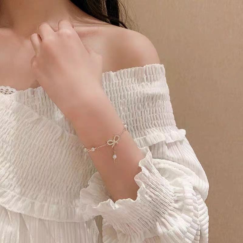 Gelang Rantai Emas Mutiara Zirkon Elegan Untuk Wanita Fashion Ikatan Simpul Bracelets Perhiasan Aksesoris