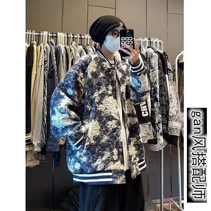 Japanese Harajuku style three-dimensional baseball jacket Couple embroidered baseball jacket Men