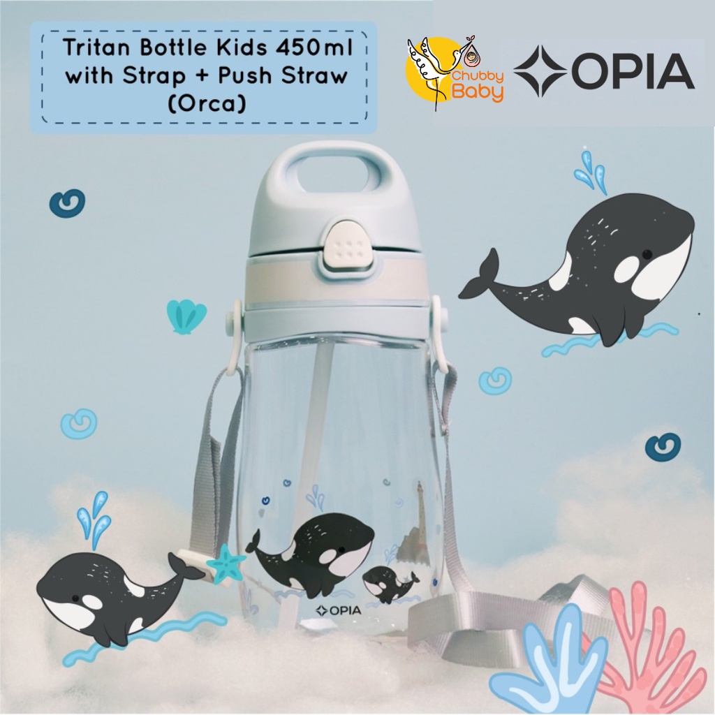 Opia Tritan Bottle Kids 450ml - Orca Straw Bottle with Strap