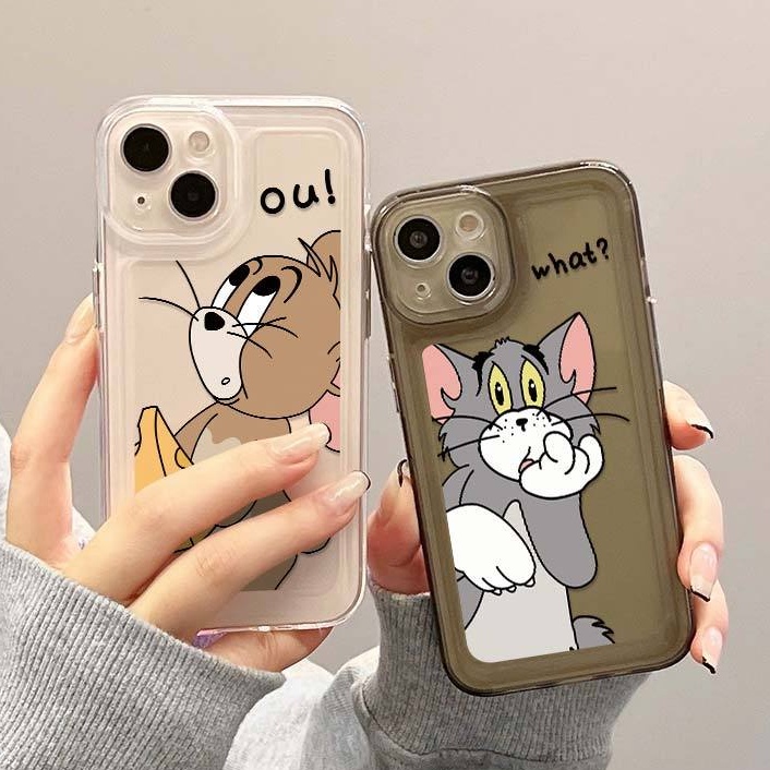 IPHONE Soft Shockproof Case Kompatibel Untuk Iphone11 14 13 12 Pro Max XS Max X XR 7 +8 6 6S Plus Casing Kucing Tikus Lucu TPU Transparan Penutup Tombol Unik Perlindungan Kamera