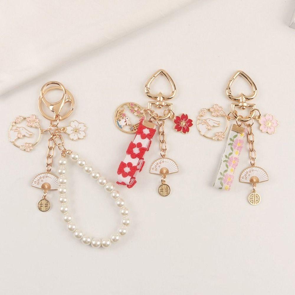 Needway  Gaya Korea Liontin Tempat Kunci Mobil Fashion Couple Kawaii Kartun Sakura Rabbit Keychain