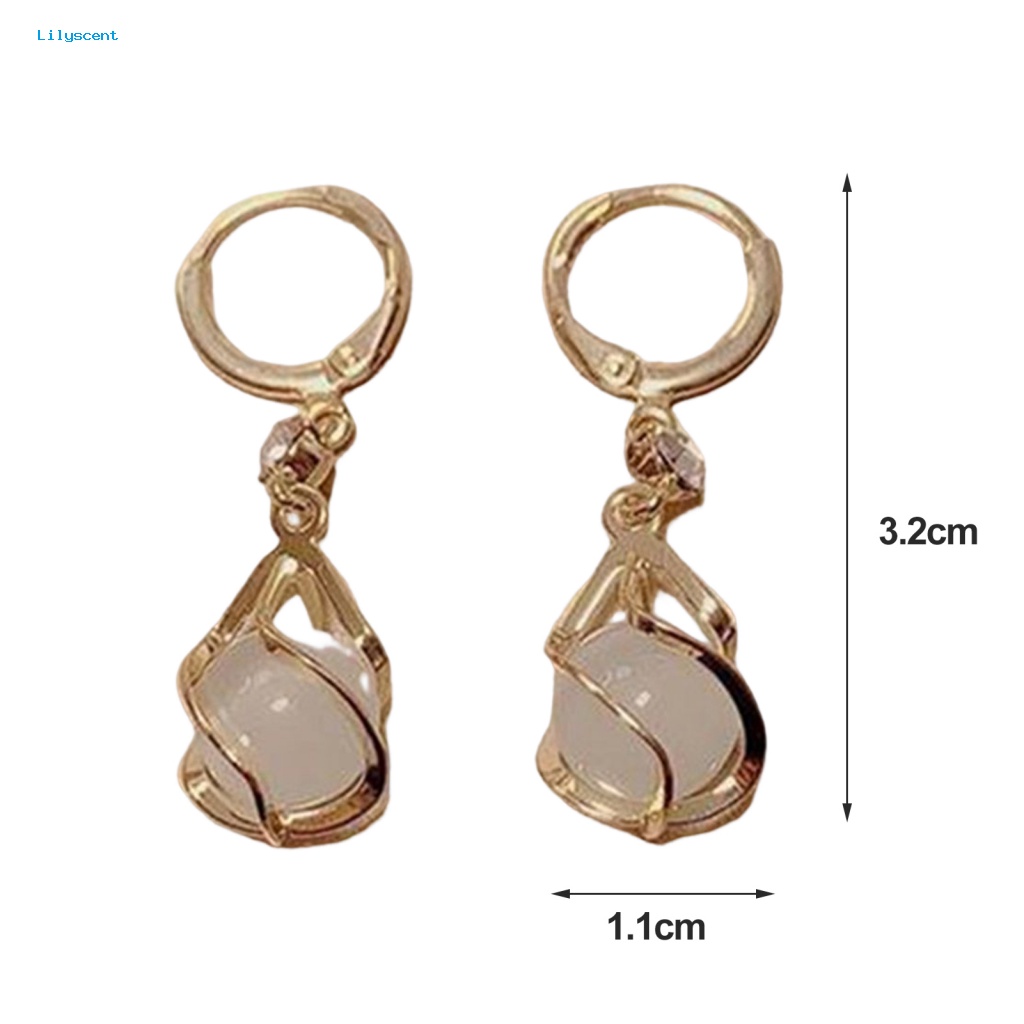 Lilyscent 1pasang Geometris Wanita Anting Pakaian Sehari-Hari Ladies Charm Faux Opal Menjuntai Anting Rumbai Panjang